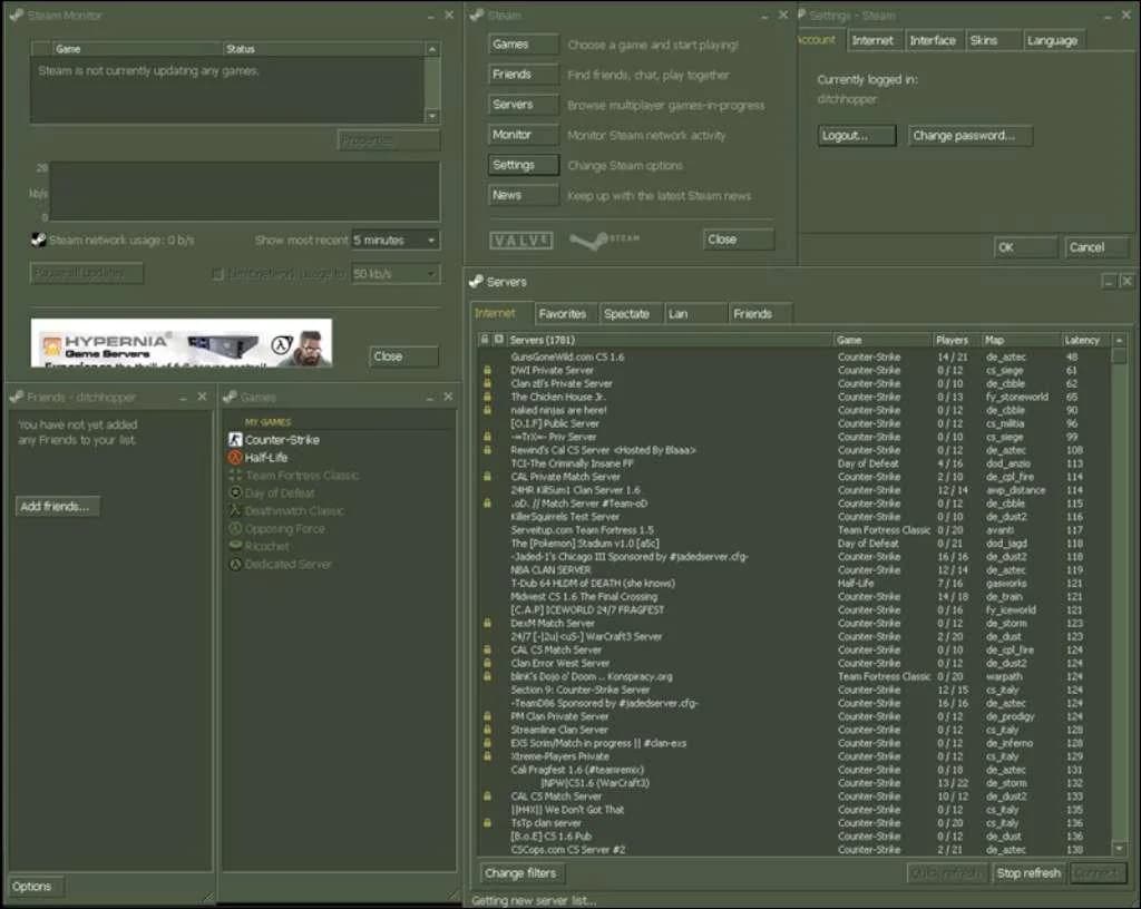 Ранний интерфейс Steam